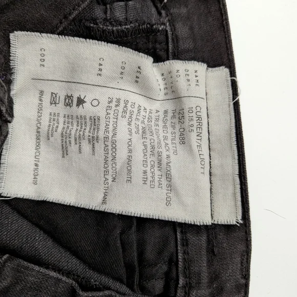 Current/Elliott Black Jeans with Studs on Ankle Zip, Size 25 - Picture 4 of 5